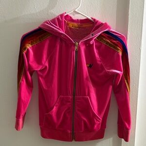 Aviator Nation Kids Hoodie in Pink with Rainbow Stripes